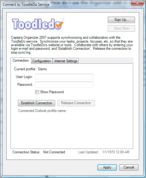 Organizer - ToodleDo Dialog